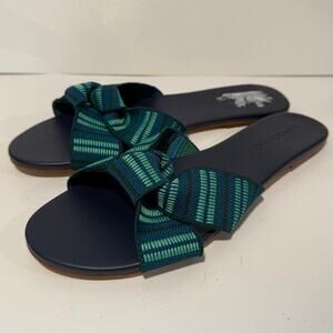 Rothy's The Knot Sandals Flat Slip On Navy Blue Green Women's 10